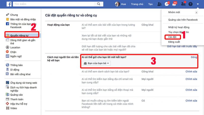 Cách chặn kết bạn trên Facebook bằng máy tính