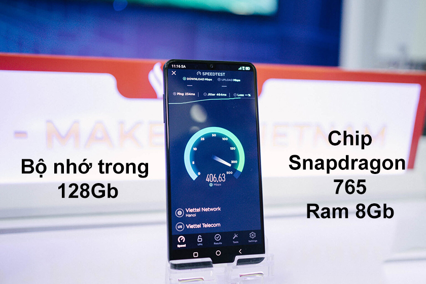 Chip Snapdragon 765, Ram 8Gb, bộ nhớ trong 128Gb 