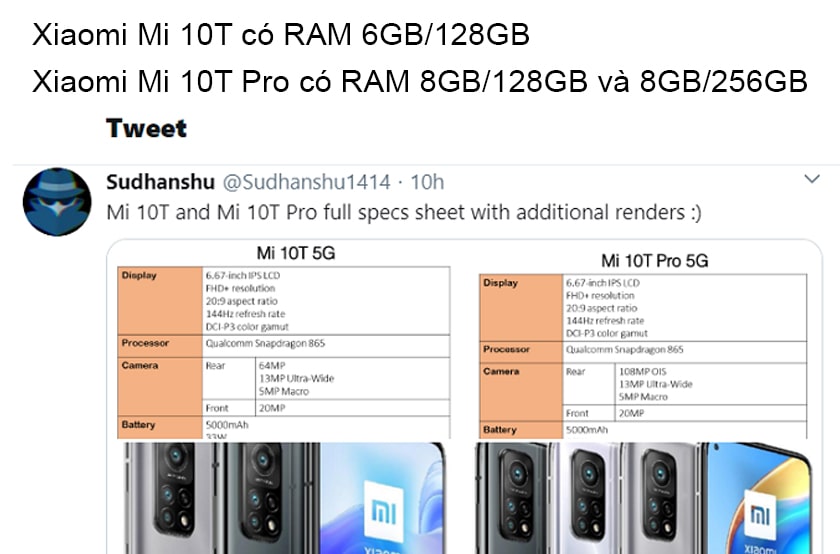 Xiaomi Mi 10T và Mi 10T Pro có gì khác nhau