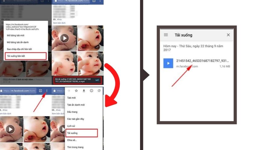 Cách tải video trên facebook về điện thoại Android bước 3