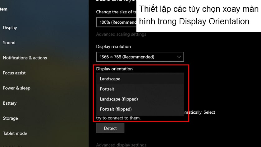 Cài đặt trong Display settings (Windows 10) hay Screen Resolution (Win 7 trở về trước):