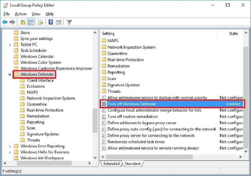 Sử dụng Local Group Policy tắt Window Defender