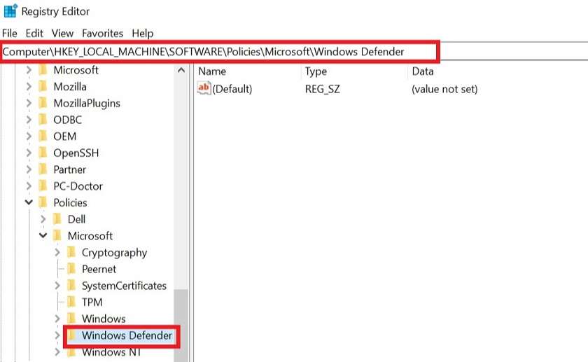 Tắt Windows Defender qua Registry Editor
