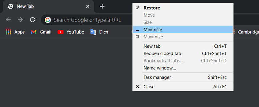 Minimize the computer screen with the Restore / Minimize . button