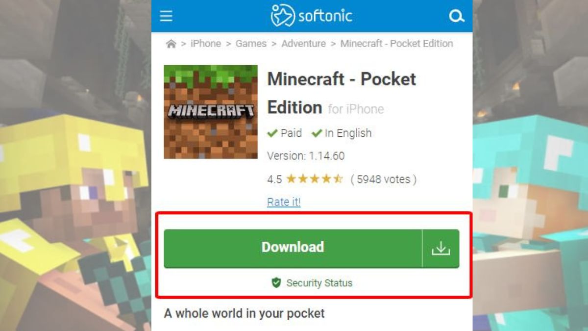 Nhấn tải game Minecraft cho điện thoại Android