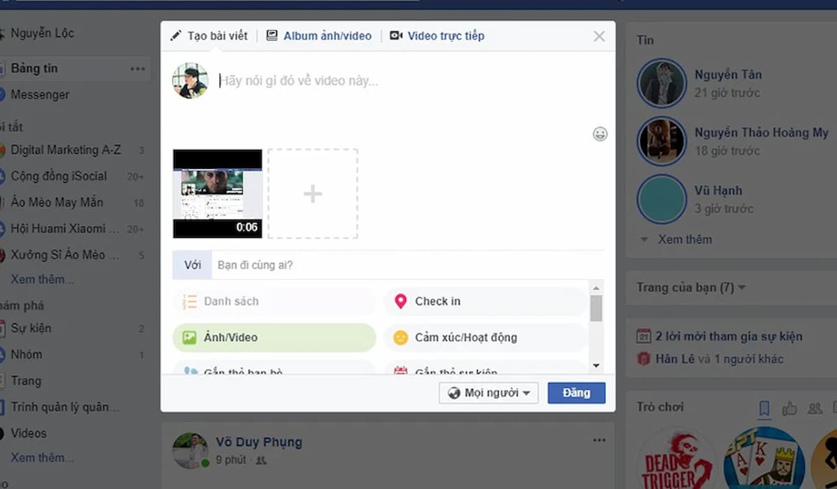 Cách đăng video lên trang Facebook bằng máy tính
