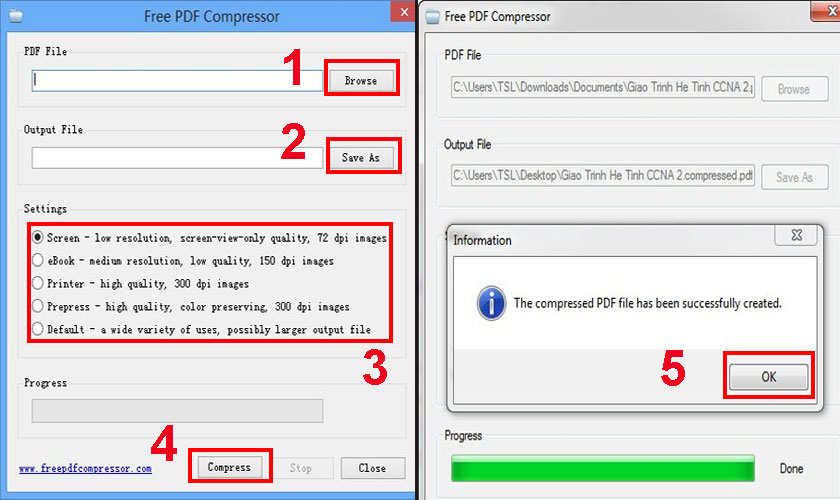 Mở chương trình Free PDF Compressor để tiến hành thao tác nén và lưu lại file