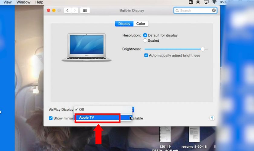 Chọn vào Apple TV để phản chiếu màn hình Macbook 