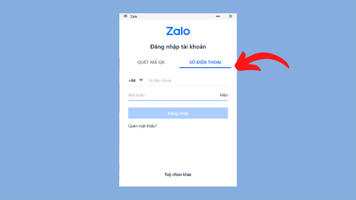Cách đăng nhập tài khoản trên Zalo PC bằng số điện thoại bước 1
