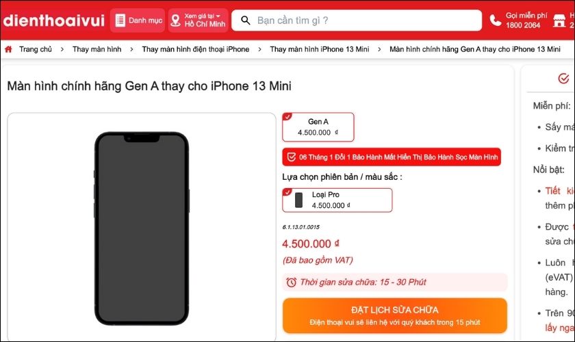 Thay màn hình iPhone 13 Mini chính hãng giá bao nhiêu tiền? 
