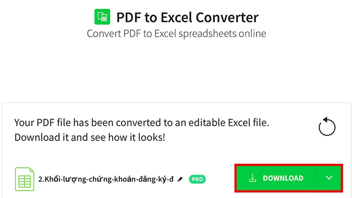 Chỉ cần chọn Download để tải file Excel về máy tính