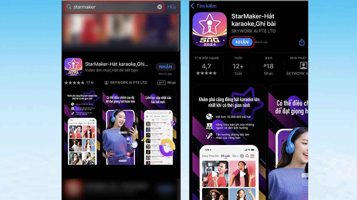 Tìm ứng dụng StarMaker từ Google Play Store hoặc App Store