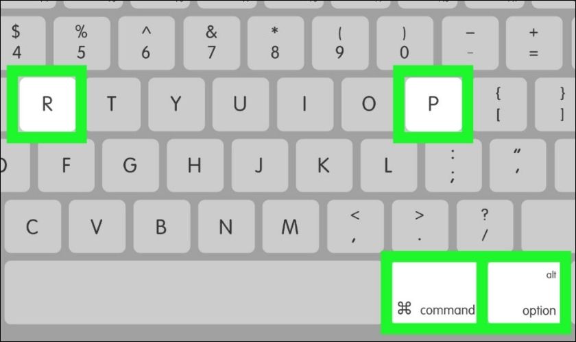 Nhấn giữ tổ hợp phím Option + Command + P + R cho đến khi màn hình logo Apple xuất hiện