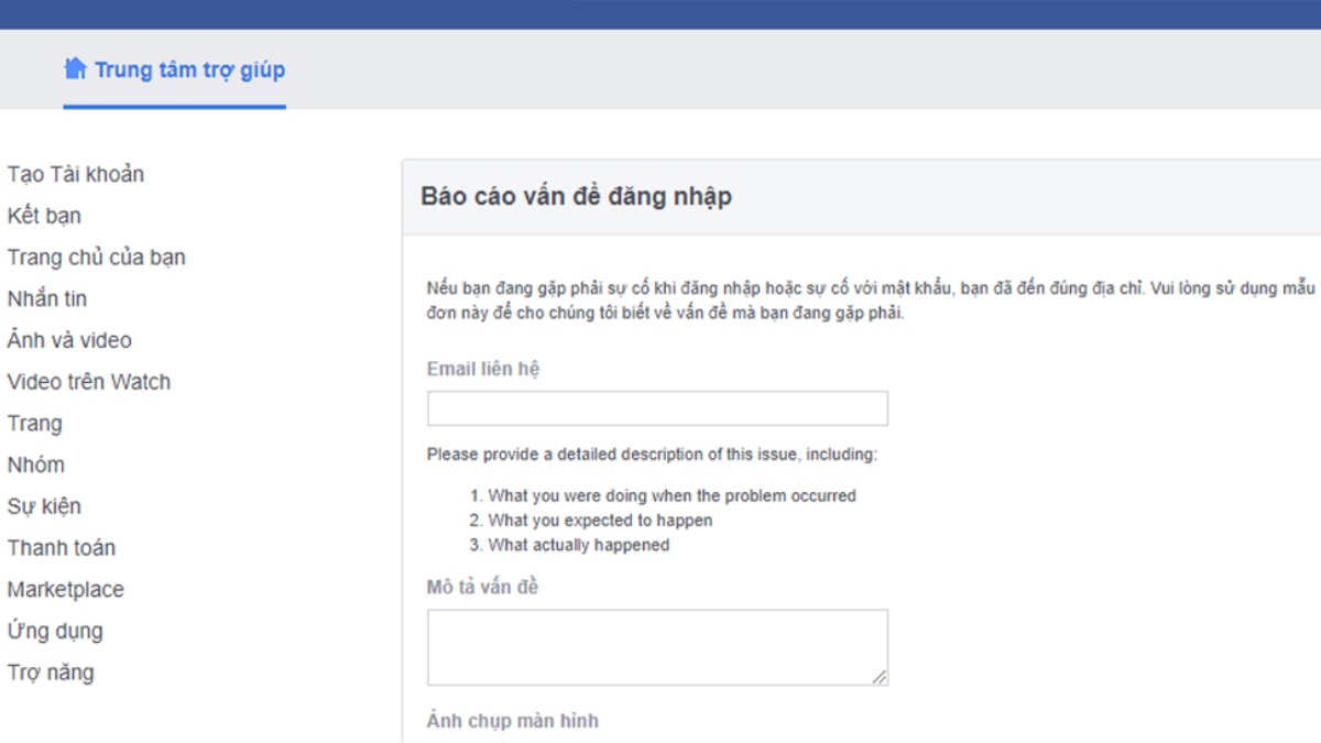 Khôi phục tài khoản Facebook bị khóa vì quên mật khẩu bước 1
