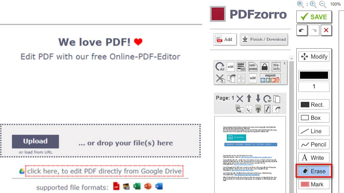 Cách xoá chữ trên file pdf trực tuyến bằng công cụ Pdfzorro
