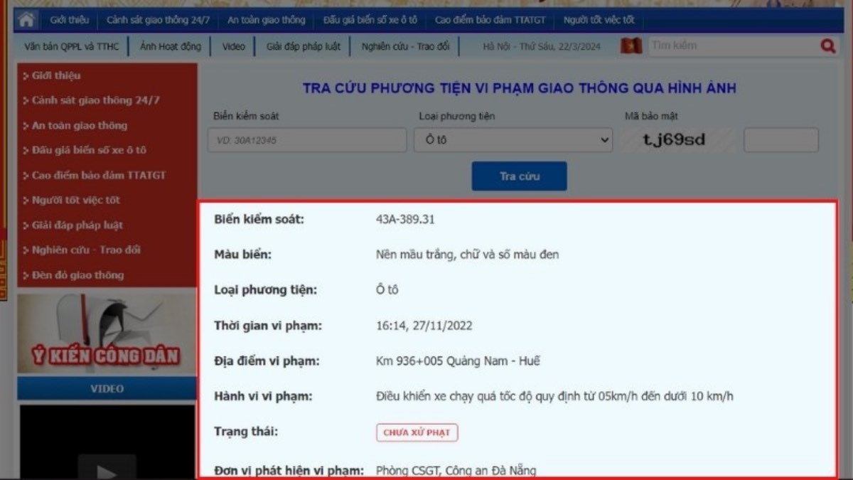 Kiểm tra phạt nguội trên website