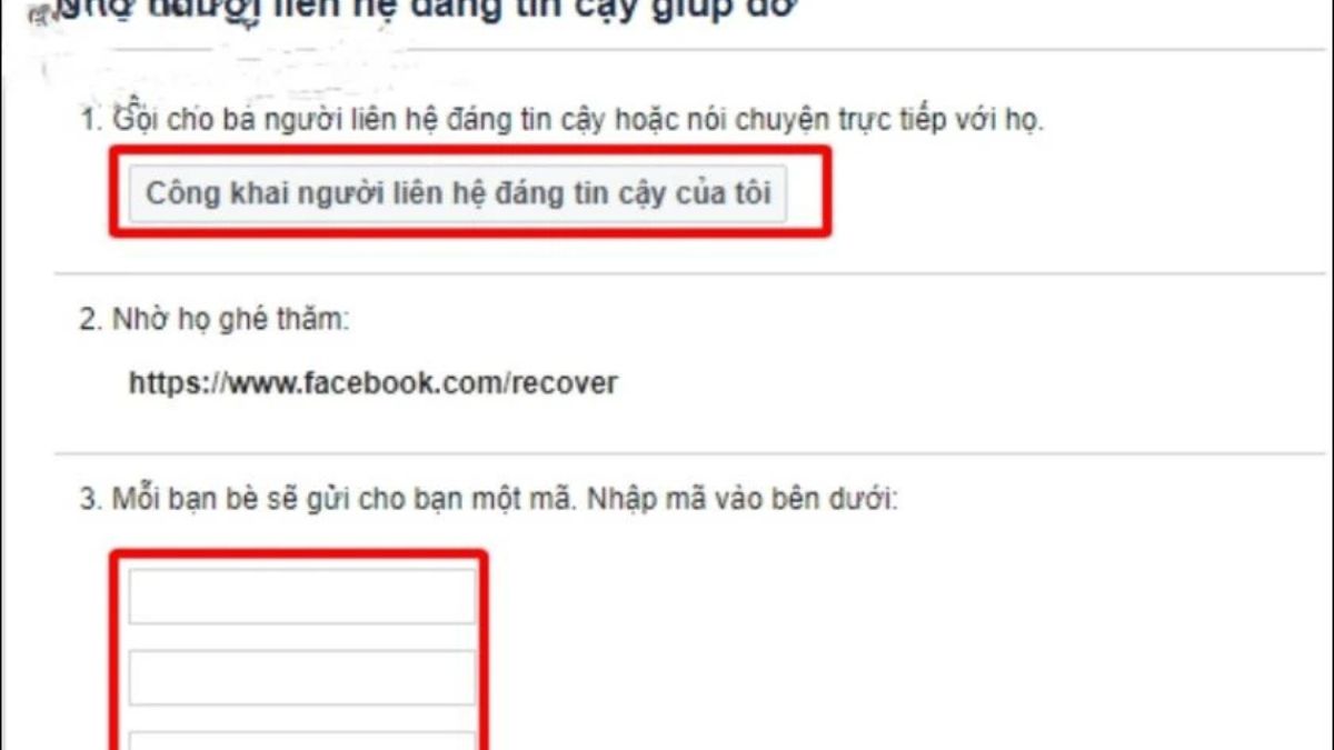 Khôi phục bằng chức năng "Người liên hệ đáng tin cậy” 