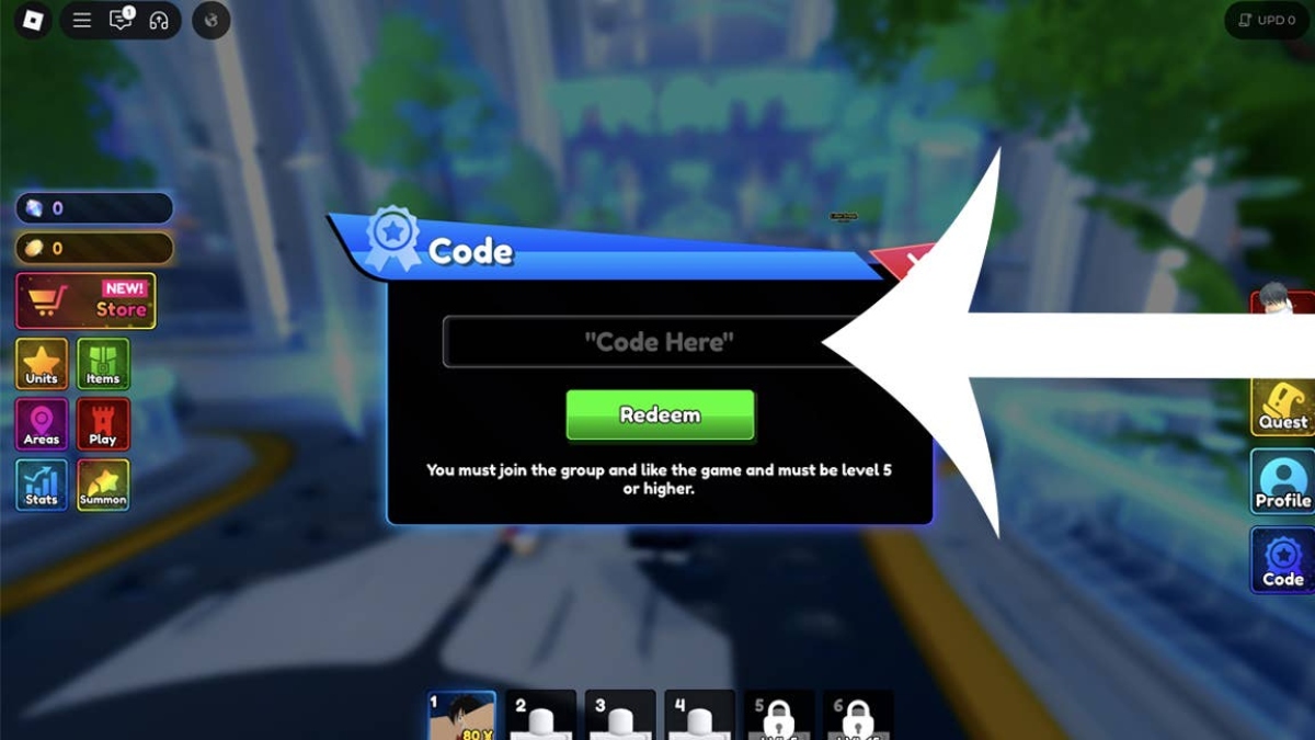 Cách nhập code Anime Rangers X bước 3